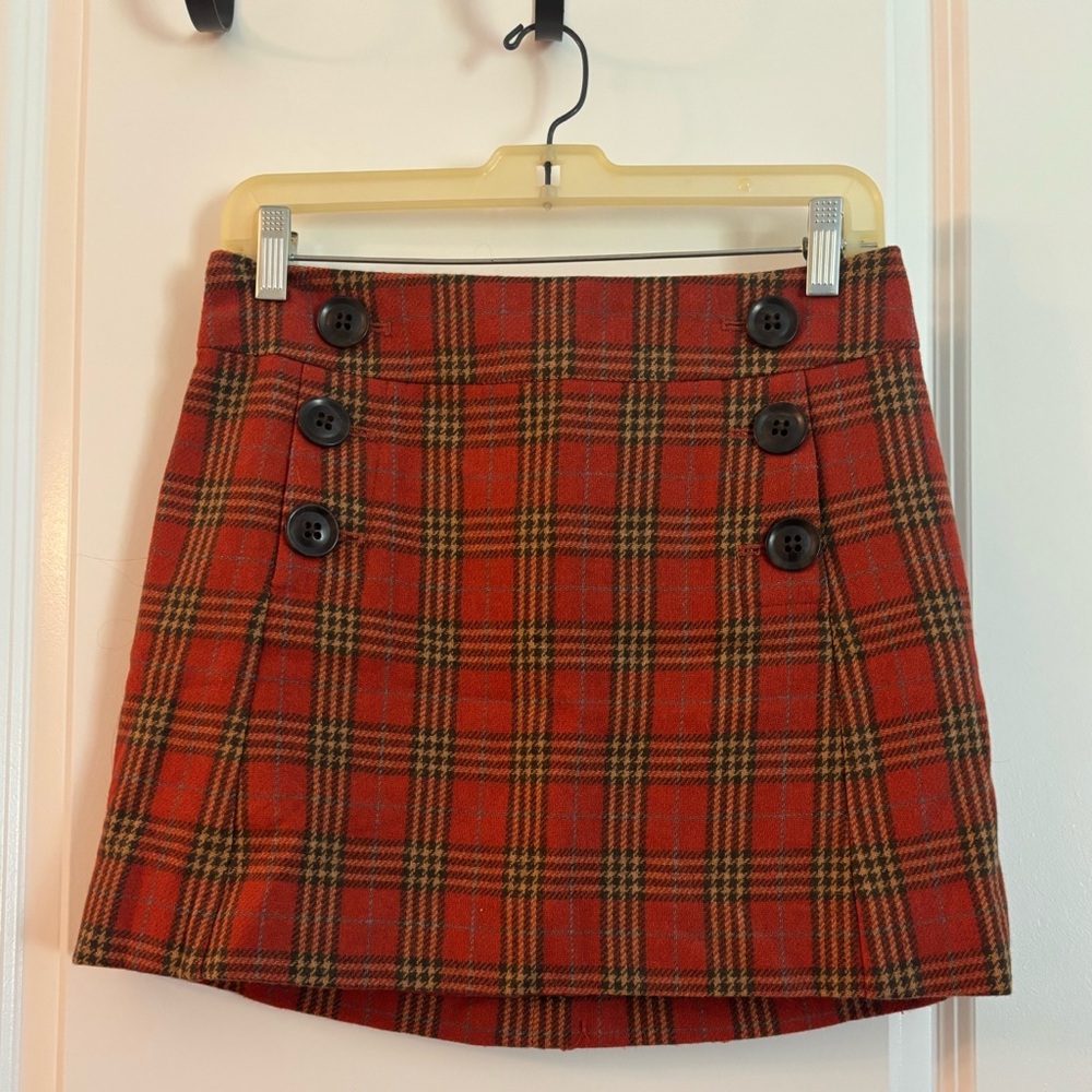 Plaid Red Skirt with Button Detail Gap